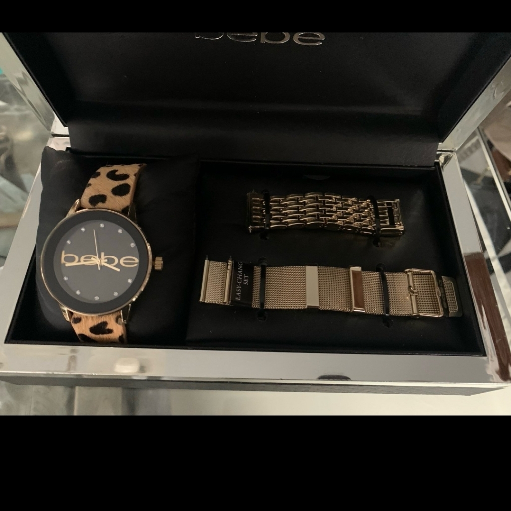 Bebe Gold And Leopard Print Watch Set